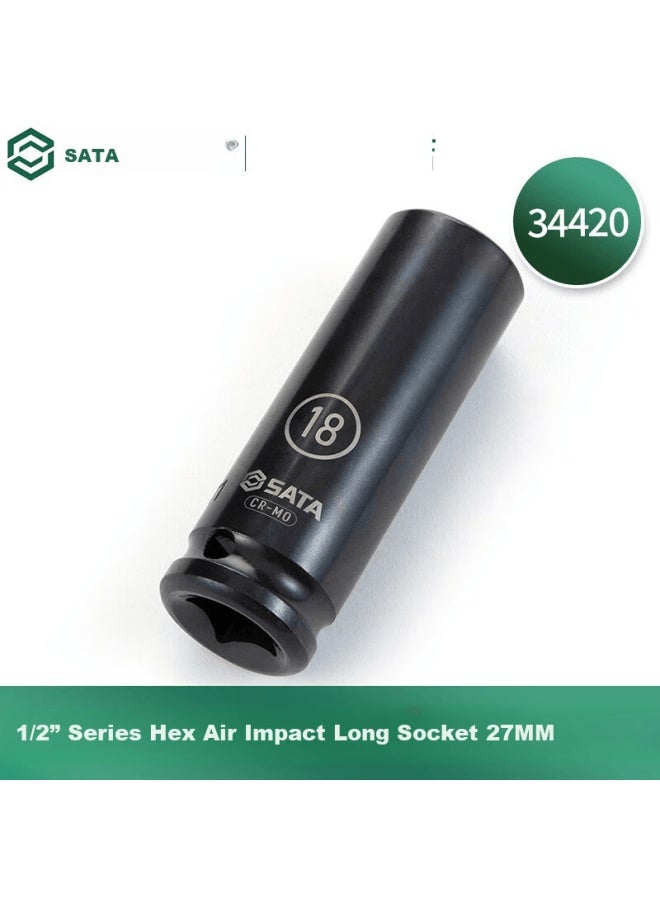 Sata 1/2" Hex Air Impact Long Socket 27mm 34420