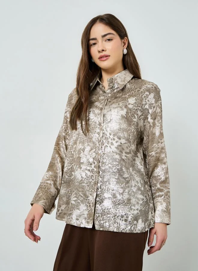Styli Grey All Over Print Long Sleeve Shirt