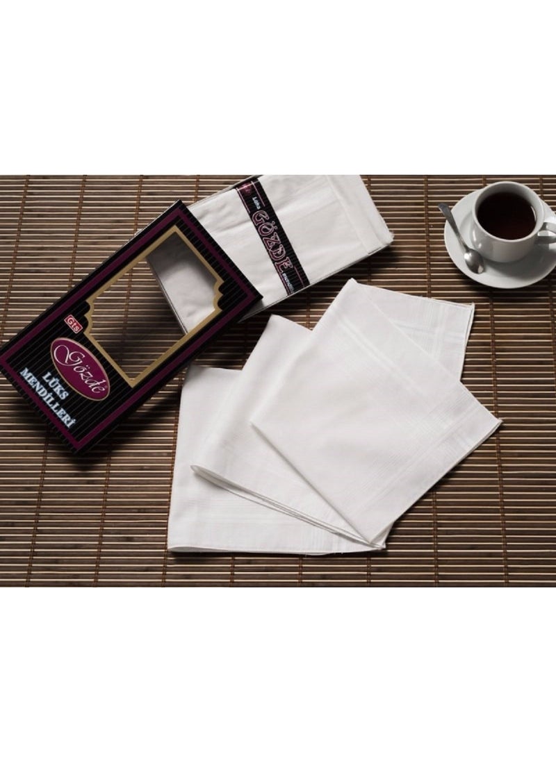 Elmira 12 Pack Hand Pocket White Fabric Handkerchief with Black Box Gm-White 