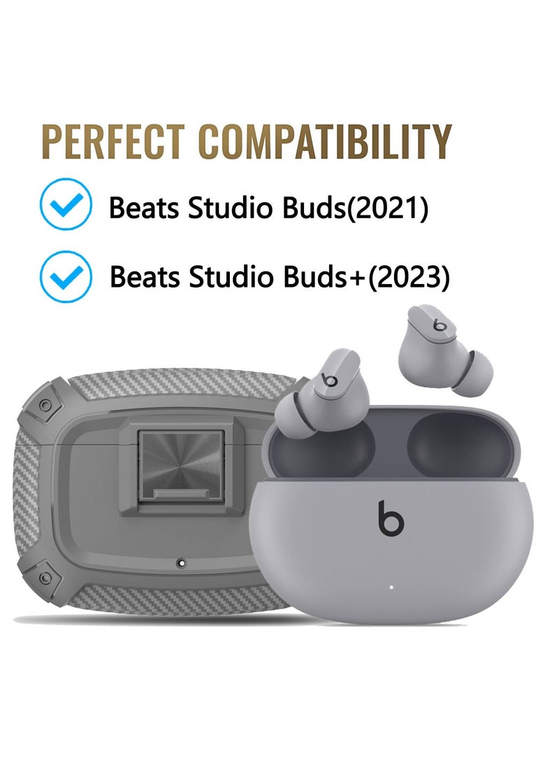 جراب حماية TPU لسماعات Beats Studio Buds و Buds+، غلاف ماص للصدمات مع سلسلة ومشبك - Image 2