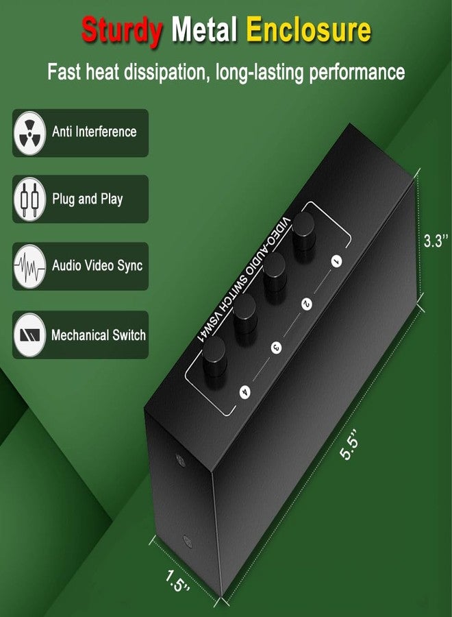 FlyroadUp RCA AV Switch 4 in 1 Out Composite Video Switcher L/R Audio Selector Box - Image 5