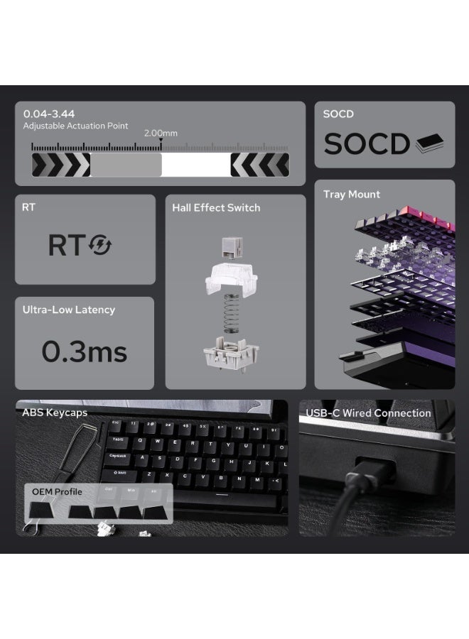 أولا 【متجر العلامة التجارية】لوحة مفاتيح الألعاب WIN60 HE Rapid Trigger دقة ضبط 0.01 مم لوحة مفاتيح مغناطيسية، 60٪ سلكية TKL مع تشغيل قابل للتعديل لوحة مفاتيح مدمجة، مفاتيح Hall Effect، معدل استقصاء 8000 هرتز، إضاءة خلفية RGB، قابلة للتبديل السريع (أسود) - Image 3