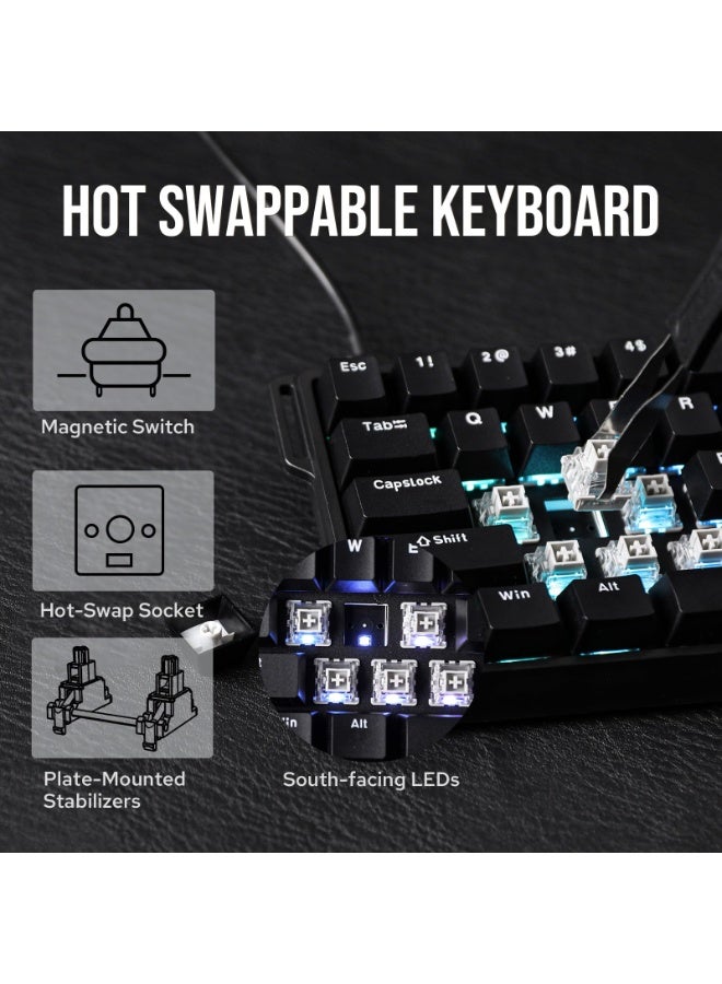 أولا 【متجر العلامة التجارية】لوحة مفاتيح الألعاب WIN60 HE Rapid Trigger دقة ضبط 0.01 مم لوحة مفاتيح مغناطيسية، 60٪ سلكية TKL مع تشغيل قابل للتعديل لوحة مفاتيح مدمجة، مفاتيح Hall Effect، معدل استقصاء 8000 هرتز، إضاءة خلفية RGB، قابلة للتبديل السريع (أسود) - Image 4