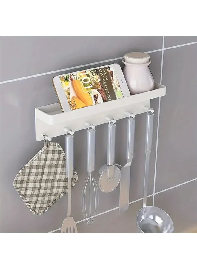 White Wall Mounted Key Rack With Hooks Durable Plastic Space Saving Organizer For Home Office - Image 5