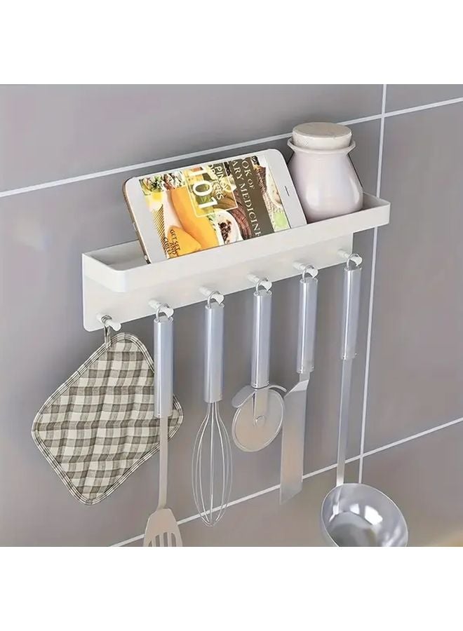 White Wall Mounted Key Rack With Hooks Durable Plastic Space Saving Organizer For Home Office - Image 1