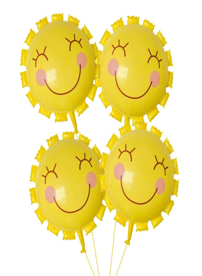 Ysqool 4Pcs Smile Face Sun Balloons,22 Inch Yellow Sunshine Balloons, Summer Sun Balloon for Sunshine Party Decorations First Trip Around The Sun Decorations Birthday Wedding Baby Shower Decor - Image 1