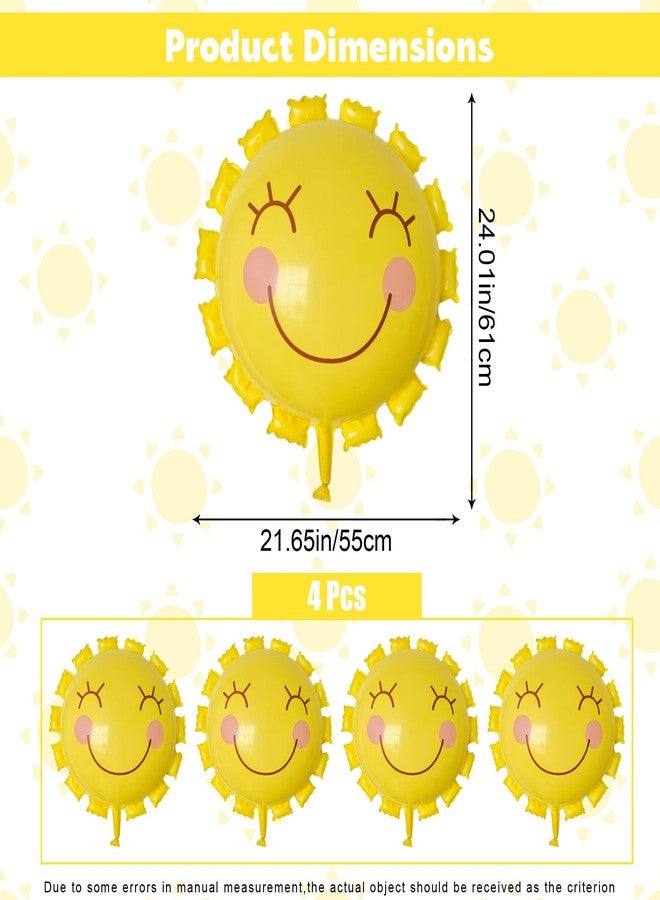 Ysqool 4Pcs Smile Face Sun Balloons,22 Inch Yellow Sunshine Balloons, Summer Sun Balloon for Sunshine Party Decorations First Trip Around The Sun Decorations Birthday Wedding Baby Shower Decor - Image 2
