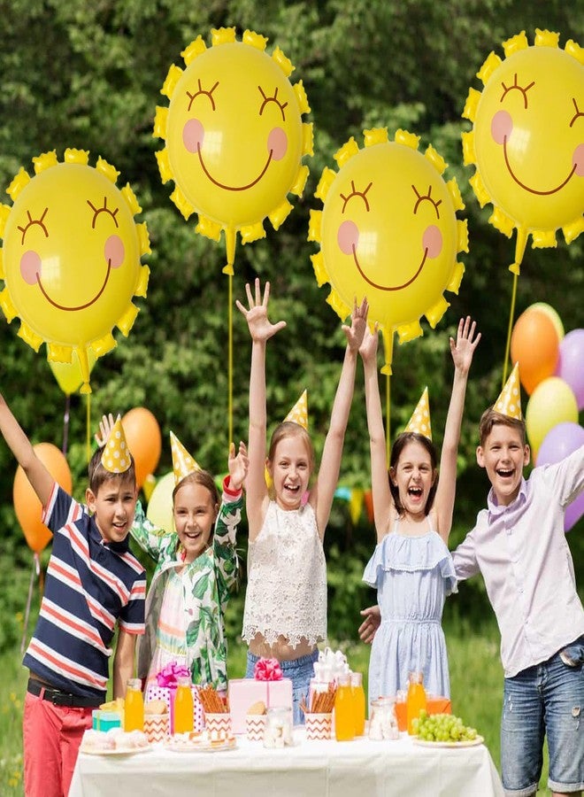 Ysqool 4Pcs Smile Face Sun Balloons,22 Inch Yellow Sunshine Balloons, Summer Sun Balloon for Sunshine Party Decorations First Trip Around The Sun Decorations Birthday Wedding Baby Shower Decor - Image 5