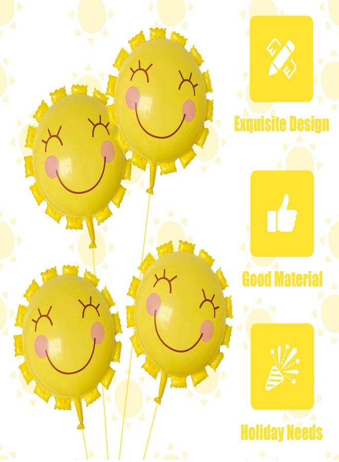 Ysqool 4Pcs Smile Face Sun Balloons,22 Inch Yellow Sunshine Balloons, Summer Sun Balloon for Sunshine Party Decorations First Trip Around The Sun Decorations Birthday Wedding Baby Shower Decor - Image 3