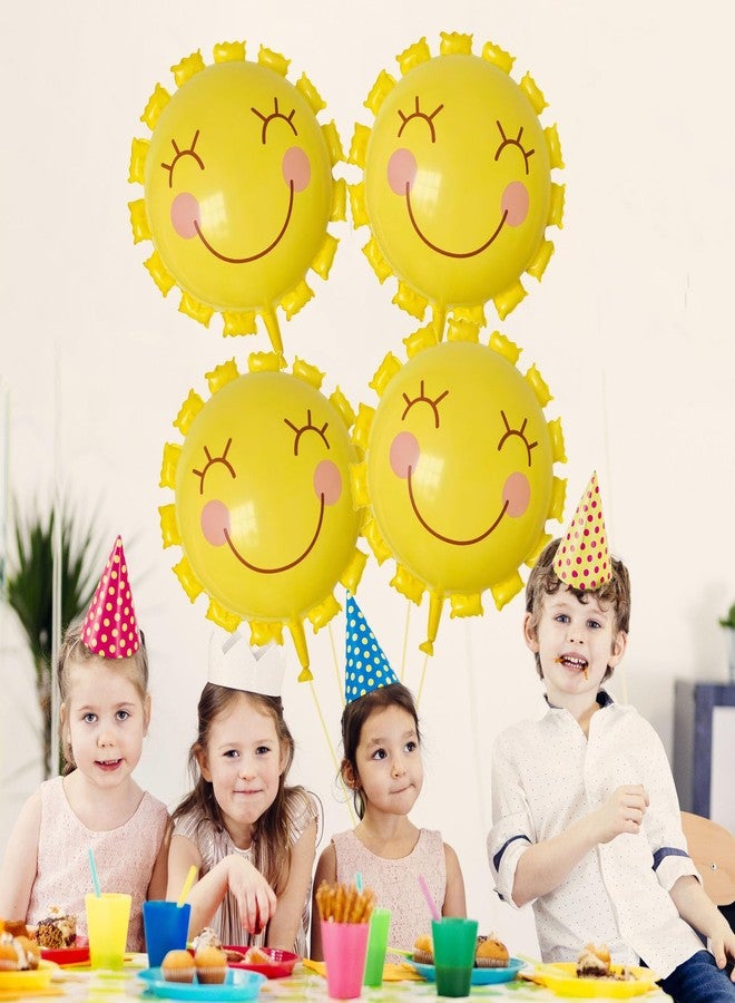 Ysqool 4Pcs Smile Face Sun Balloons,22 Inch Yellow Sunshine Balloons, Summer Sun Balloon for Sunshine Party Decorations First Trip Around The Sun Decorations Birthday Wedding Baby Shower Decor - Image 4