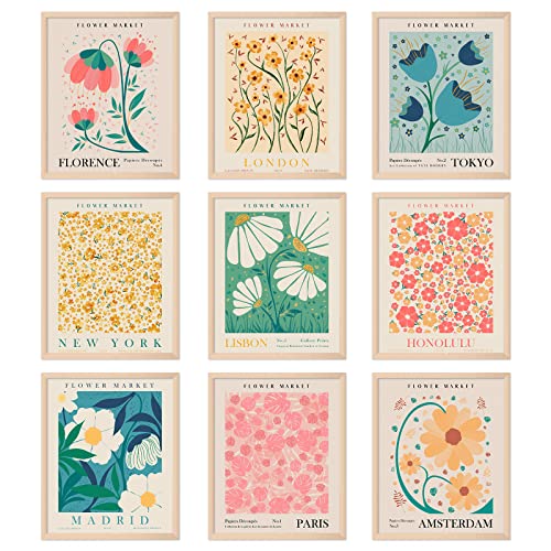AnyDesign 9Pcs Flower Market Wall Art Prints Matisse Art Poster Unframed Floral Drawing Posters Colorful Decor for Gallery Room Aesthetic Living Room Bathroom Decor, 8x10inch - Image 1