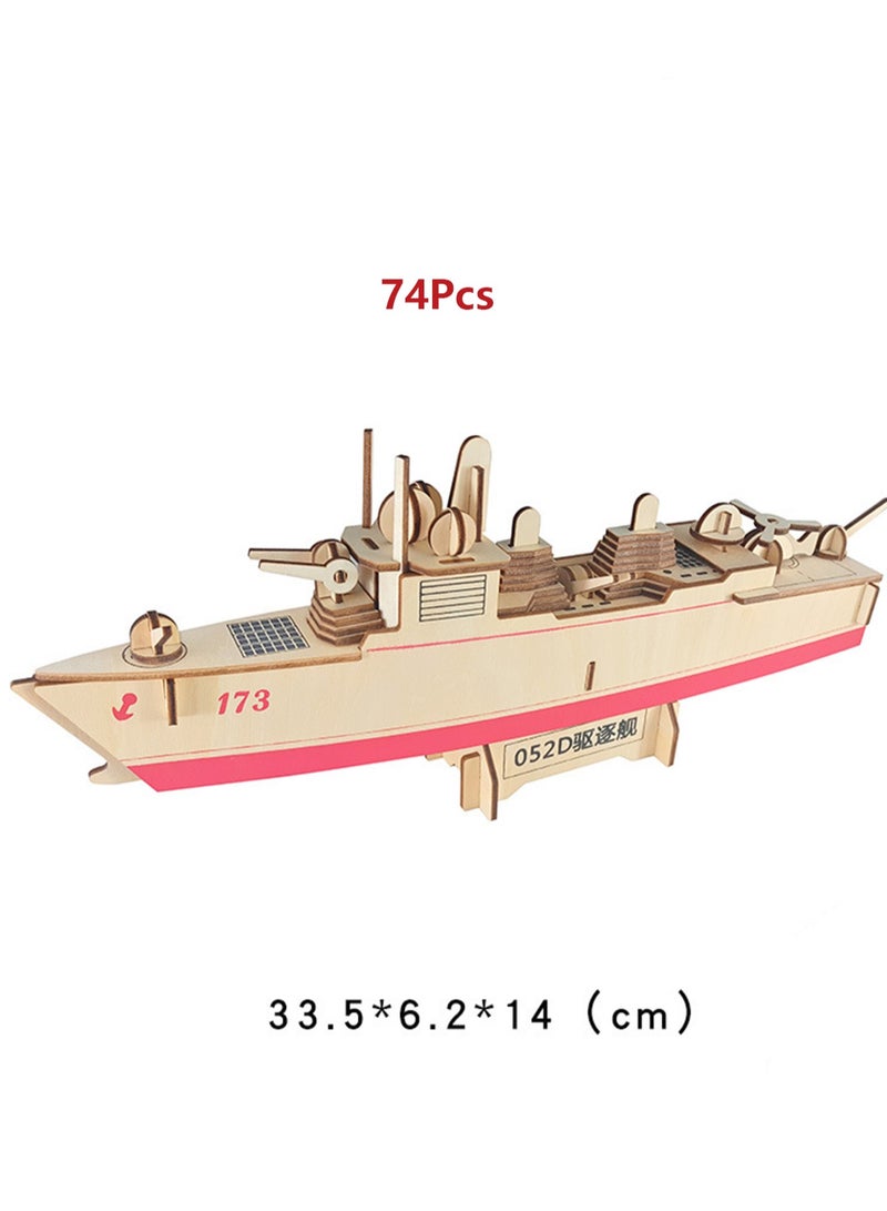 Children's Educational 3D Wooden Model Self-assembly Handmade Puzzle Toy (Destroyer 74Pcs) - Image 2