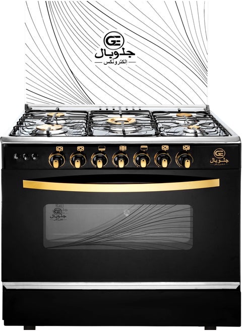 Freestanding Gas Cooker  Classic - 5 Burners - 60*80 Black Sides Stailess Steesl Top With Brass Burner And Van