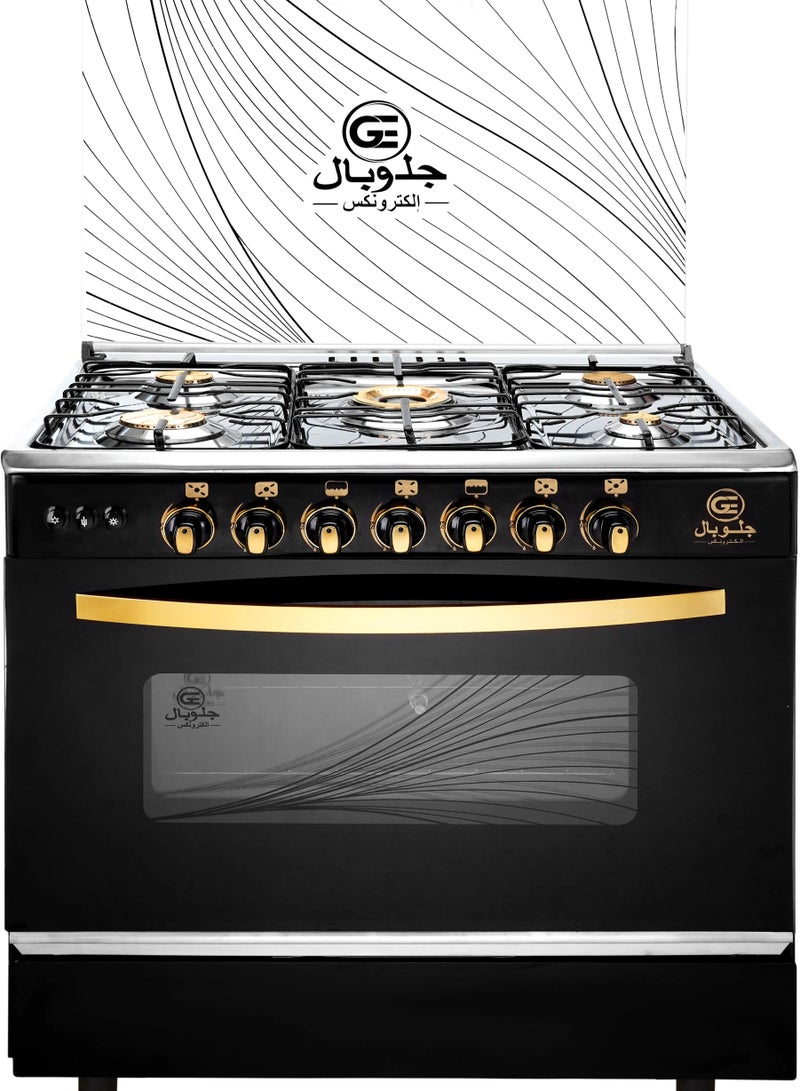 GLOBAL Freestanding Gas Cooker  Classic - 5 Burners - 60*80 Black Sides Stailess Steesl Top With Brass Burner And Van  - Image 1