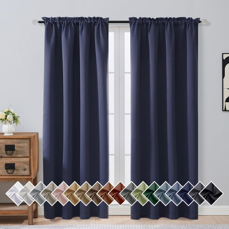 OVZME Navy Blue Blackout Curtains for Bedroom 72 Inch Length 2 Panels Set, Solid Thermal Insulated Energy Saving Window Curtains for Living Room, Dual Rod Pocket Window Drapes, 2x40Wx72L Inches - Image 1