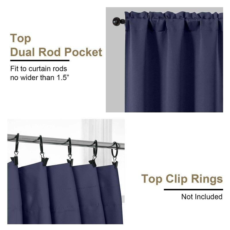 OVZME Navy Blue Blackout Curtains for Bedroom 72 Inch Length 2 Panels Set, Solid Thermal Insulated Energy Saving Window Curtains for Living Room, Dual Rod Pocket Window Drapes, 2x40Wx72L Inches - Image 4