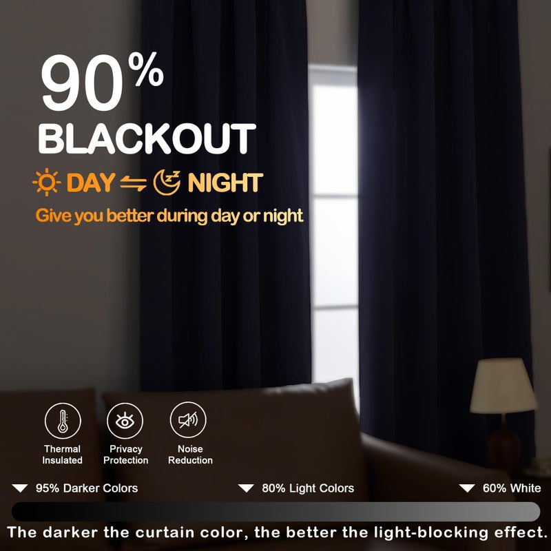 OVZME Navy Blue Blackout Curtains for Bedroom 72 Inch Length 2 Panels Set, Solid Thermal Insulated Energy Saving Window Curtains for Living Room, Dual Rod Pocket Window Drapes, 2x40Wx72L Inches - Image 5