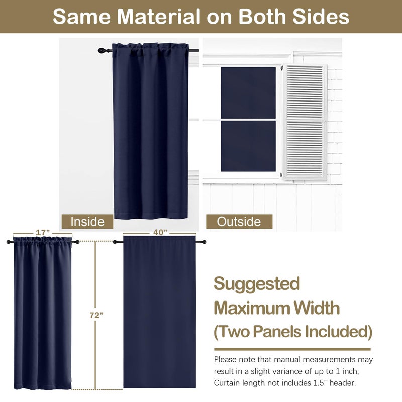 OVZME Navy Blue Blackout Curtains for Bedroom 72 Inch Length 2 Panels Set, Solid Thermal Insulated Energy Saving Window Curtains for Living Room, Dual Rod Pocket Window Drapes, 2x40Wx72L Inches - Image 2
