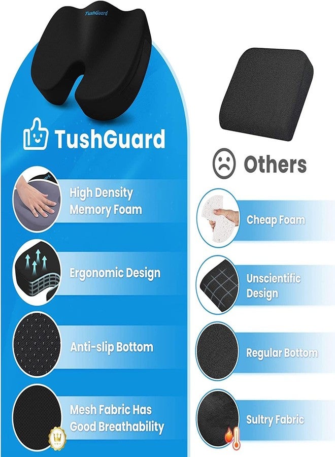 TushGuard وسادة مقعد تاش جارد، وسائد كرسي المكتب، وسادة مقعد السيارة، وسادة كرسي مانعة للانزلاق لتخفيف آلام عرق النسا وآلام العصعص، وسادة مؤخرة من إسفنج الذاكرة لكرسي الكمبيوتر وكرسي المكتب (أسود، مقاس XXL) - Image 4