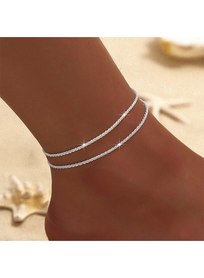 2pcs  silver Ankle Chain for Women, Beach Ankle Bracelets, Shiny and Fashion Foot Jewelry, Perfect Gift - Image 1