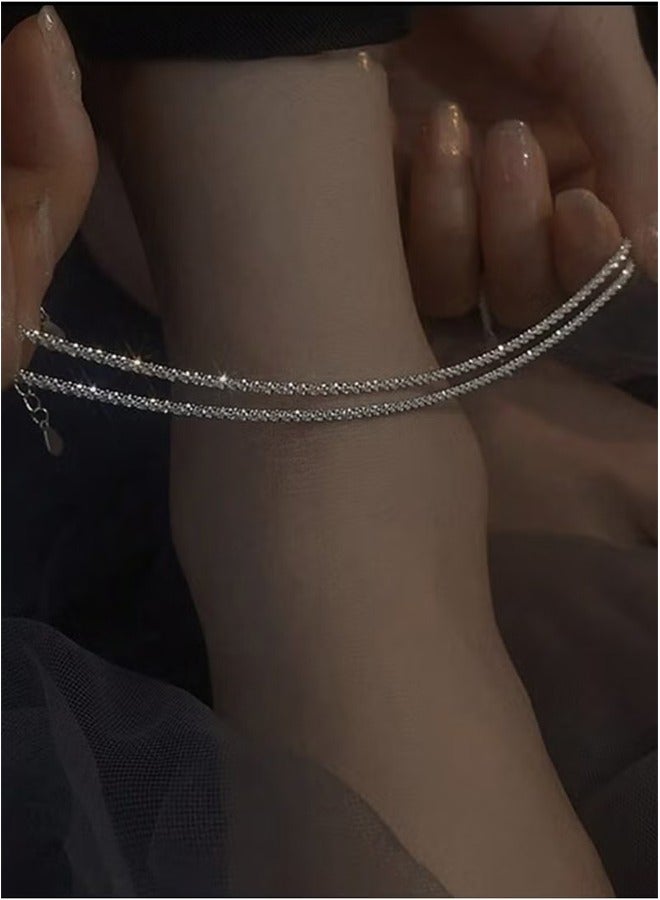 2pcs  silver Ankle Chain for Women, Beach Ankle Bracelets, Shiny and Fashion Foot Jewelry, Perfect Gift - Image 3