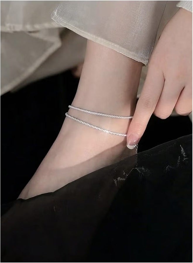 2pcs  silver Ankle Chain for Women, Beach Ankle Bracelets, Shiny and Fashion Foot Jewelry, Perfect Gift - Image 5