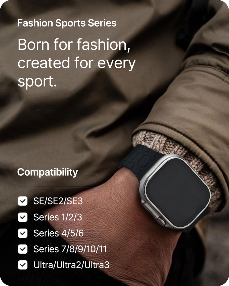 Fullmosa Sport Silicone Band Compatible with Apple Watch Strap 49mm 46mm 45mm 44mm 42mm(Series 3 2 1) [No Watch],Soft Band for iWatch Ultra 3/2/1 SE3 SE2 SE Series 11 10 9 8 7 6 5 4 3 2 1,Black Grey - Image 4