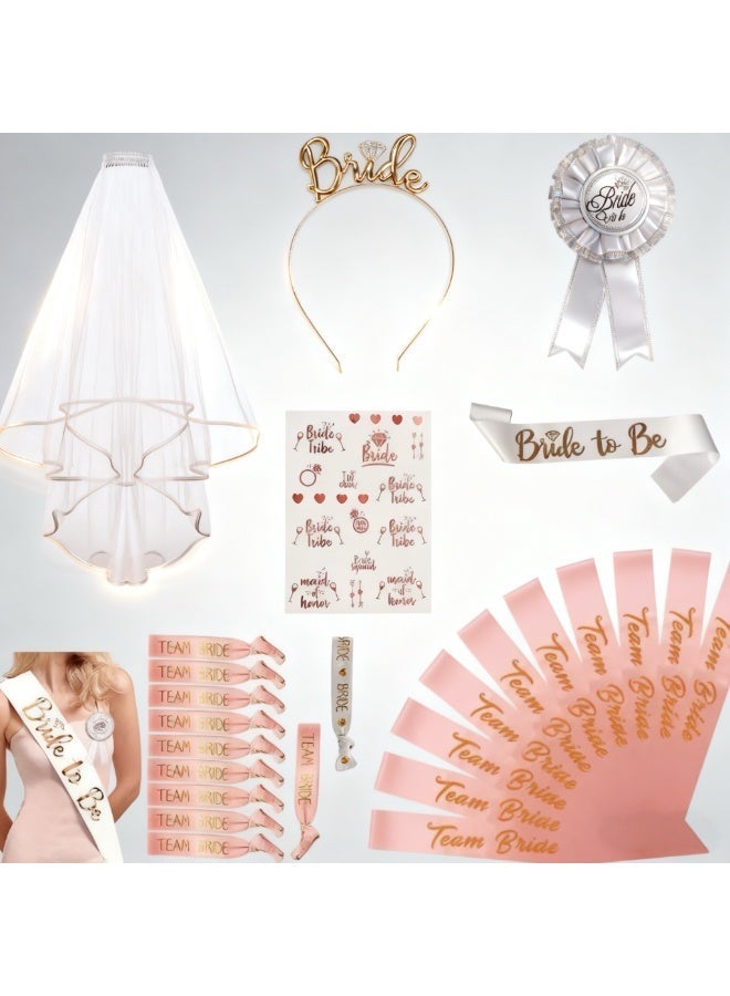Luxury Bachelorette Party Set - 25 pieces, including veil, badge, headband, stickers, sashes, decorations, perfect for the bride-to-be - Ideal for girls' night out party supplies - Image 1