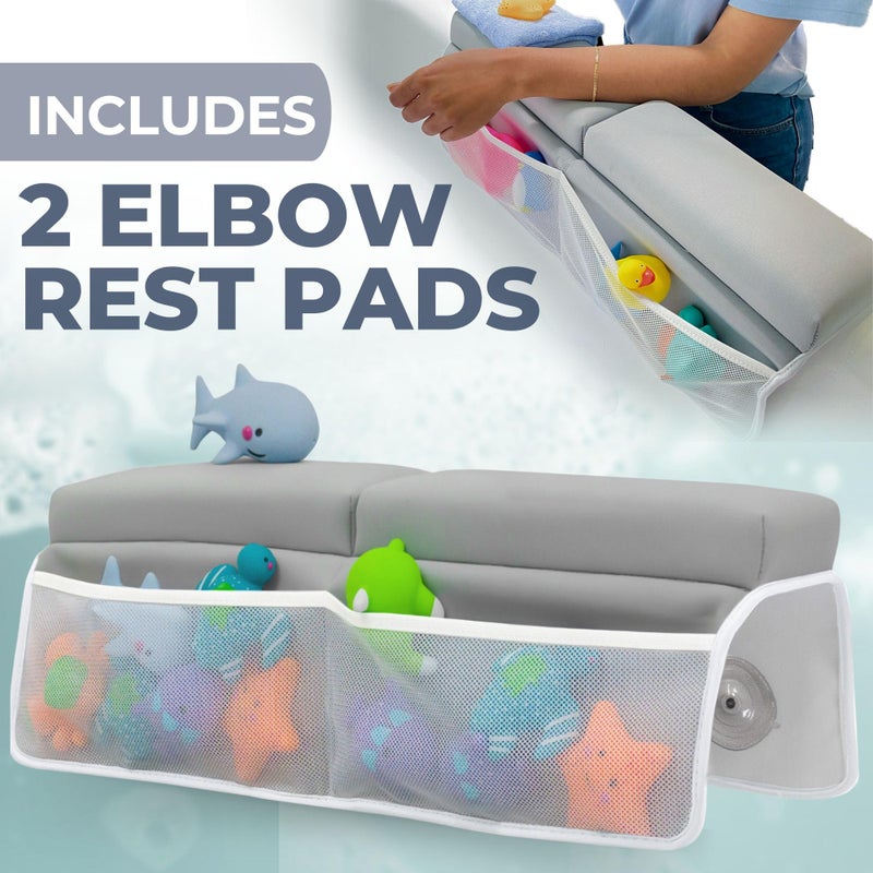 Toodly Comfortable Baby Bath Kneeler and Elbow Rest Pad Set - Thick Memory Foam Bath Kneeling Pad with Elbow Support - Baby Bathtub Cushion with Toy Organizer for Bathing Infant or Toddler - Grey - Image 3