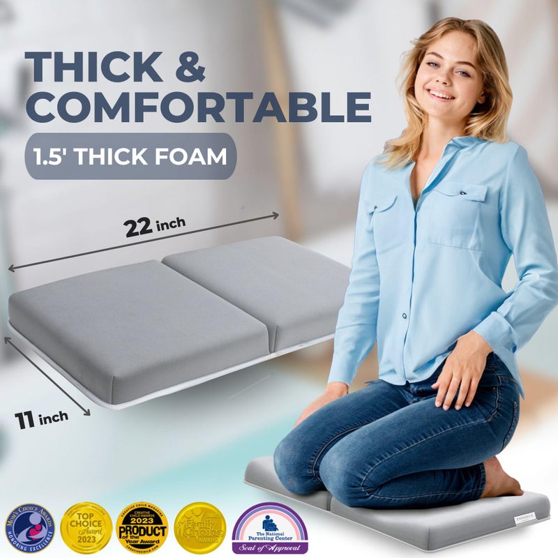 Toodly Comfortable Baby Bath Kneeler and Elbow Rest Pad Set - Thick Memory Foam Bath Kneeling Pad with Elbow Support - Baby Bathtub Cushion with Toy Organizer for Bathing Infant or Toddler - Grey - Image 2