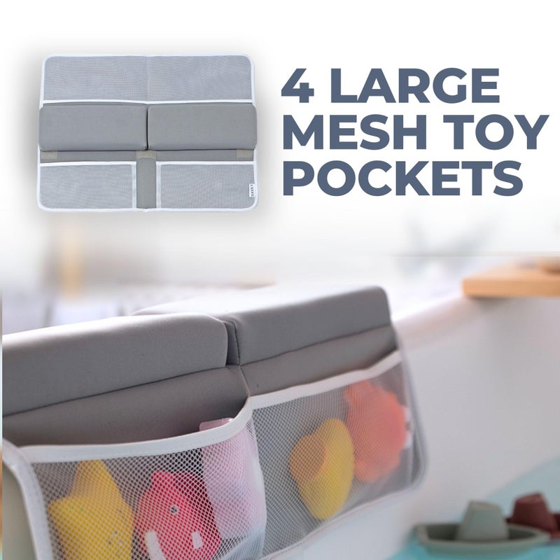 Toodly Comfortable Baby Bath Kneeler and Elbow Rest Pad Set - Thick Memory Foam Bath Kneeling Pad with Elbow Support - Baby Bathtub Cushion with Toy Organizer for Bathing Infant or Toddler - Grey - Image 5