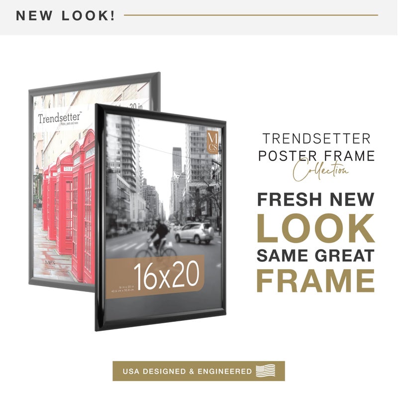 MCS Trendsetter 16x20 Poster Frame Black High-Gloss, Vertical & Horizontal Wall Hanging Large Picture Frame for Photos, Posters & Art Prints (2-Pack) - Image 2