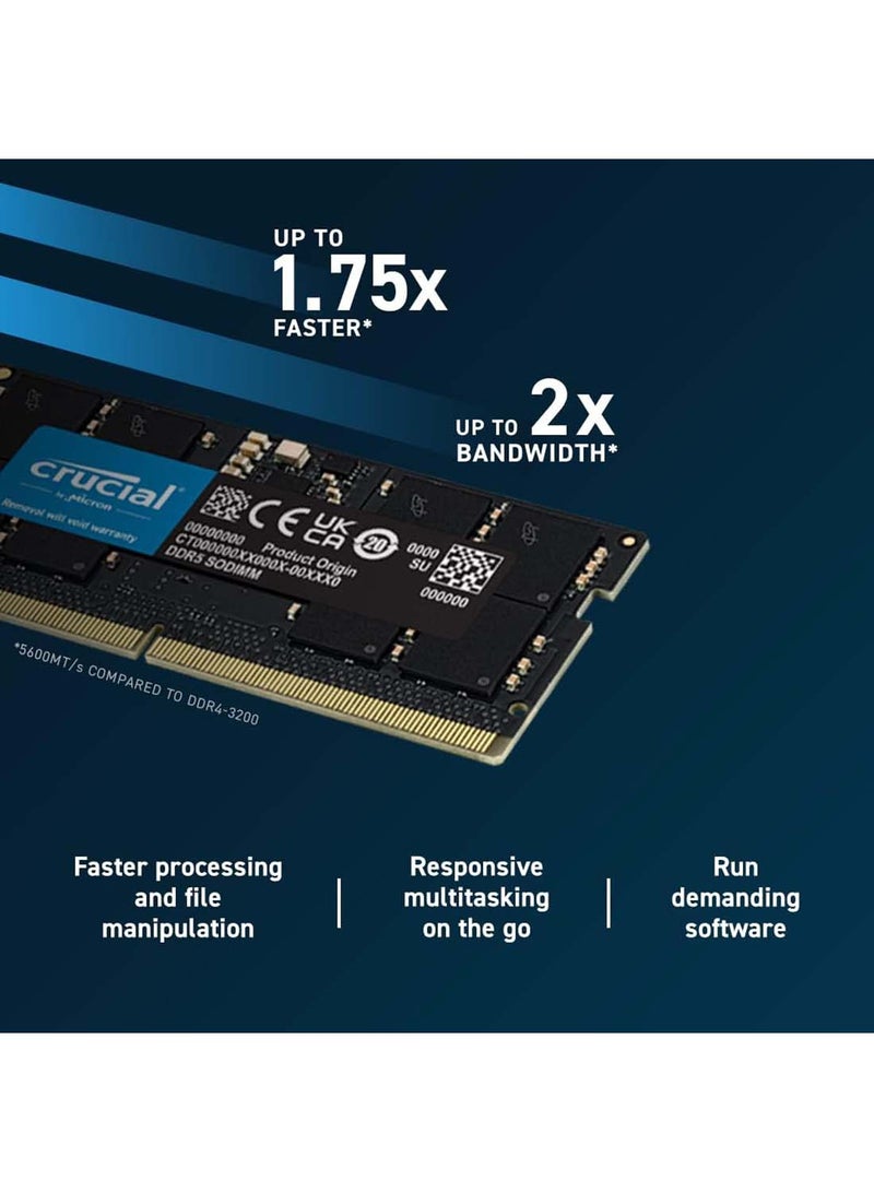 كروشيال ذاكرة لابتوب SODIMM، سعة 16 جيجابايت، سرعة DDR5-5600، 46-45-45 JEDEC، جهد 1.1، غير مخزن | CT16G56C46S5 - Image 3
