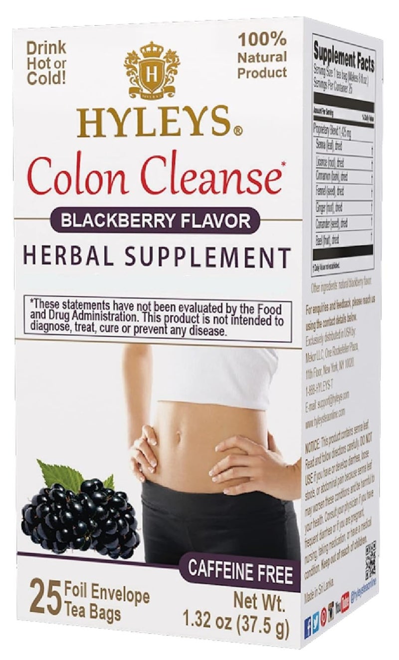 HYLEYS Colon Cleanse Tea BlackBerry Flavor  25 Tea Bags 1 Pack - Image 1