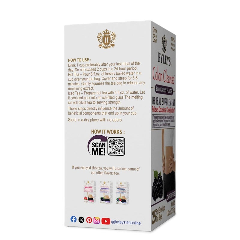 HYLEYS Colon Cleanse Tea BlackBerry Flavor  25 Tea Bags 1 Pack - Image 3