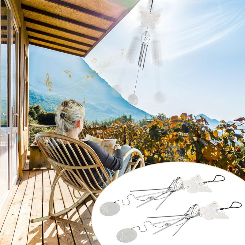 Metal Butterfly Wind Chimes For Garden Patio Balcony Outdoor Decor 2 Pieces - Image 3
