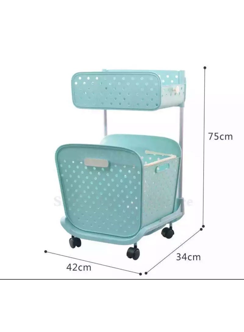 2-Tier Rolling Laundry Basket & Bathroom Organizer - Multi-Purpose Utility Cart with Detachable Basket and Top Shelf - Space-Saving Storage Trolley with Wheels for Laundry Room and Bathroom - Image 2