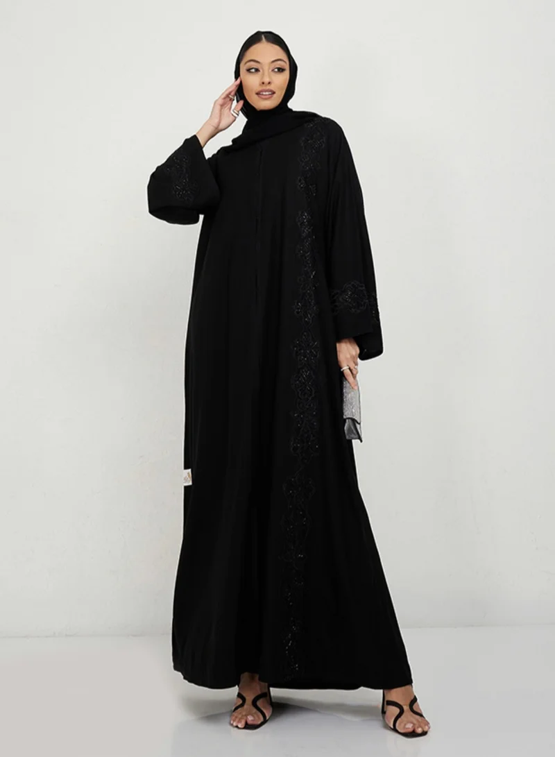 Rosette Abaya Abaya with Dantil embroidery side design