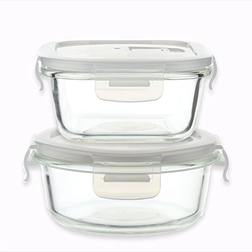 Femora Borosilicate Glass Storage Containers for Kitchen with Air-Tight Lids, Microwave & Oven Safe, Set of 2, 300 ml Square & 380 ml Round, Clear - Image 2