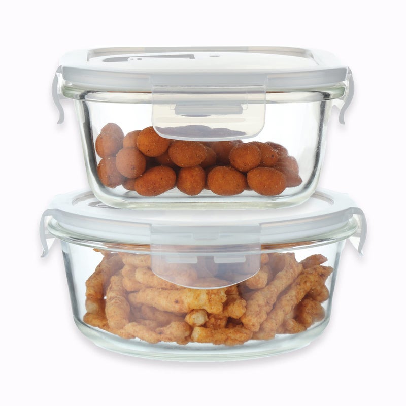 Femora Borosilicate Glass Storage Containers for Kitchen with Air-Tight Lids, Microwave & Oven Safe, Set of 2, 300 ml Square & 380 ml Round, Clear - Image 4
