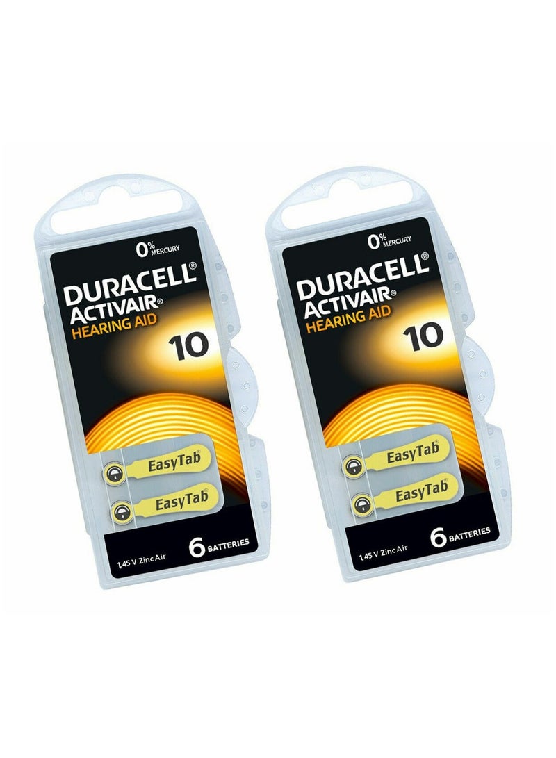 دوراسيل 12-Pieces Duracell Activair (Size 10) Hearing Aid 1.45V Zinc-Air Hg0% Mercury Batteries