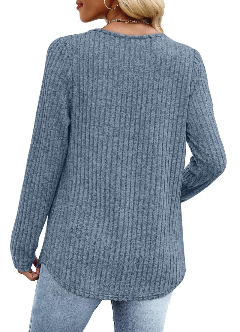 WIHOLL Womens Fall Tops Long Sleeve Shirts for Women Fall Clothes Outfits Casual Cute Lightweight Sweaters Soft V Neck Tunic Business Casual Maternity Teacher Fashion Clothing 2025 Light Blue M - Image 5