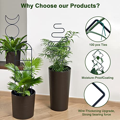Wellsign Indoor Plant Trellis for Climbing Plants, 16inch Small Garden Metal Trellis for Potted Plants Outdoor with Different Patterns for Vine Ivy Flower Plant Support 4 Pack - Image 2