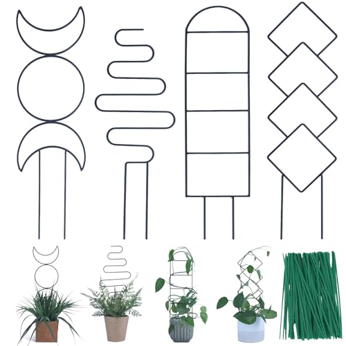 Wellsign Indoor Plant Trellis for Climbing Plants, 16inch Small Garden Metal Trellis for Potted Plants Outdoor with Different Patterns for Vine Ivy Flower Plant Support 4 Pack - Image 1