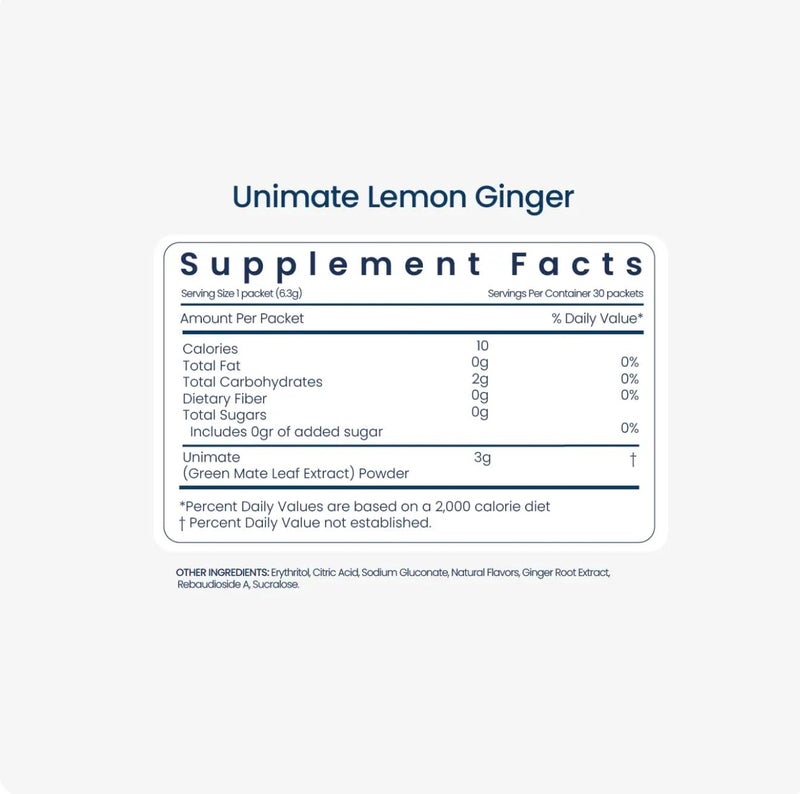 Unicity Unimate Lemon Ginger Ultra-Concentrated Yerba Mate Drink Mix - 30 Stick Packs - Image 2