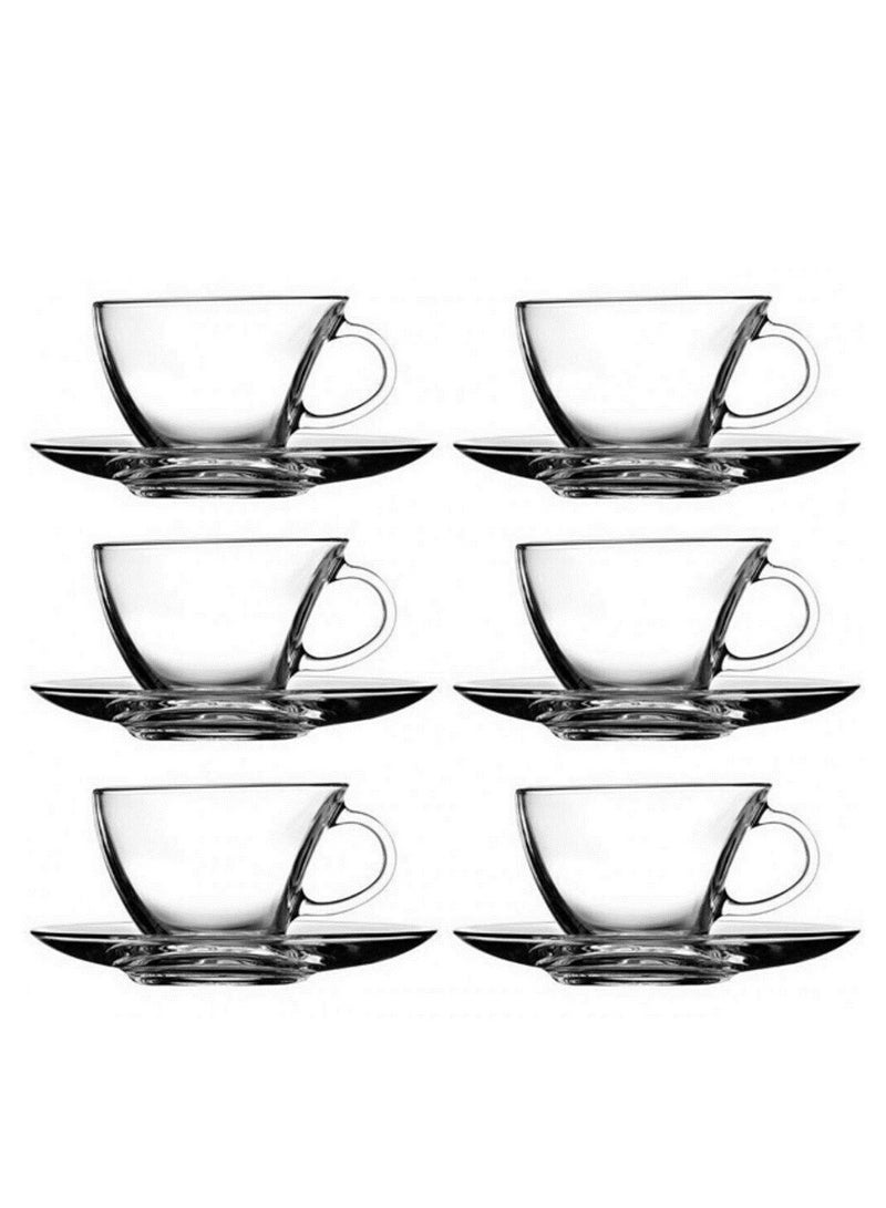 Pasabahce 12-Piece Penguen Cup Set, 6 Cups & 6 Saucers, 230 ml Clear 230ml - Image 1