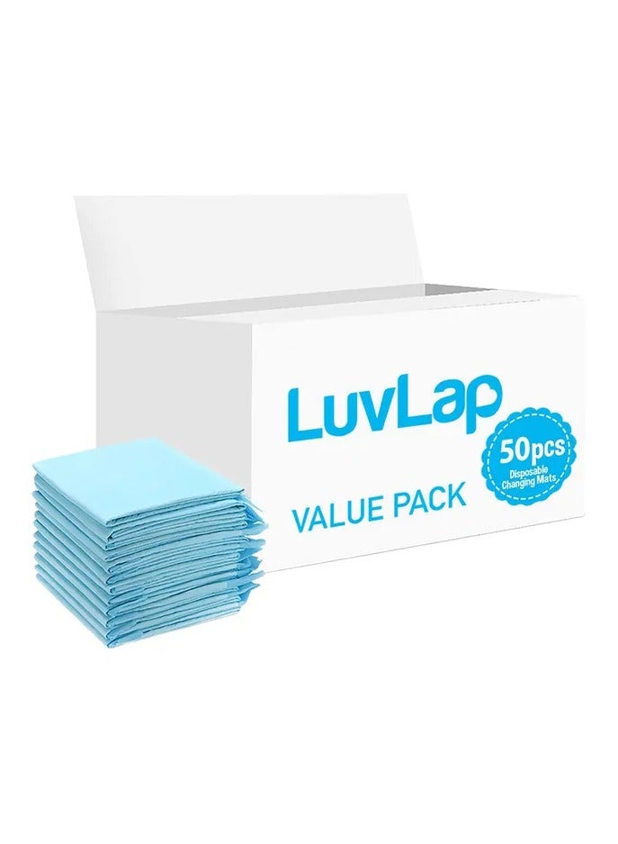 Luvlap Disposable Changing Mats, 50 Counts, Soft Waterproof Mat, Portable Leak Proof Changing Mat, New Mom Leak-Proof Under pad, Mattress Table Protector Pad - Image 1
