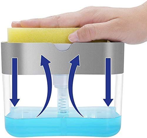 Inditradition 2-in-1 Soap Dispenser with Hydraulic Pump & Sponge Holder Caddy | 385ml, Sponge Included (Grey) - Image 2