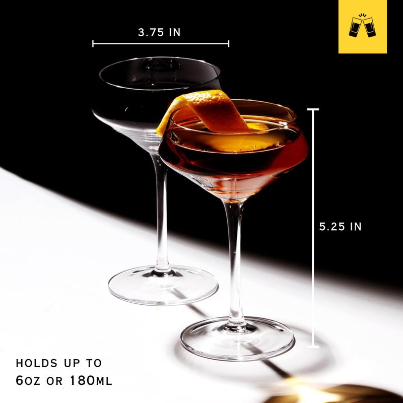 LEMONSODA Hand Blown/Nick And Nora Classic Martini Glasses Manhattan, Cosmopolitan, Espresso Martini, Lemon Drop, Dirty Martini - Inspired by 1930's - 50's Cocktail Culture - 6oz/10oz (Set of 4, 6oz) - Image 4