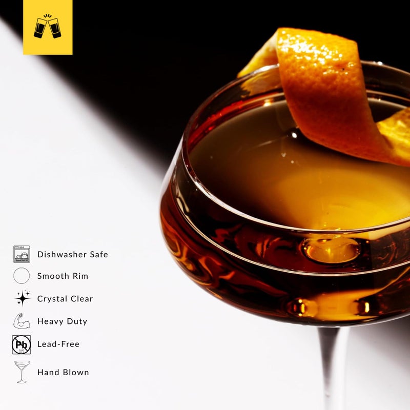 LEMONSODA Hand Blown/Nick And Nora Classic Martini Glasses Manhattan, Cosmopolitan, Espresso Martini, Lemon Drop, Dirty Martini - Inspired by 1930's - 50's Cocktail Culture - 6oz/10oz (Set of 4, 6oz) - Image 3